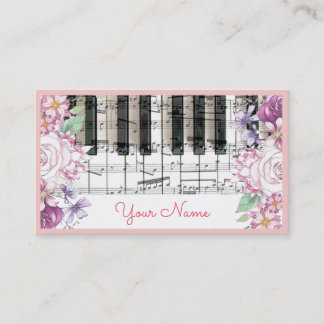 Tarjeta De Visita música de piano de teclado decoración floral vinta