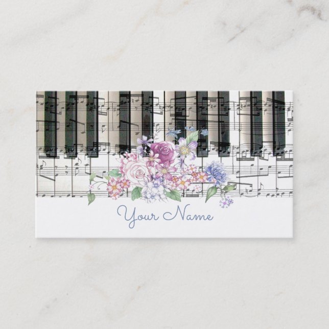 Tarjeta De Visita música de piano decoración floral giratoria (Anverso)