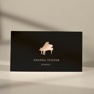 Tarjeta De Visita Música de piano elegante Rosa Dorado Minimalista