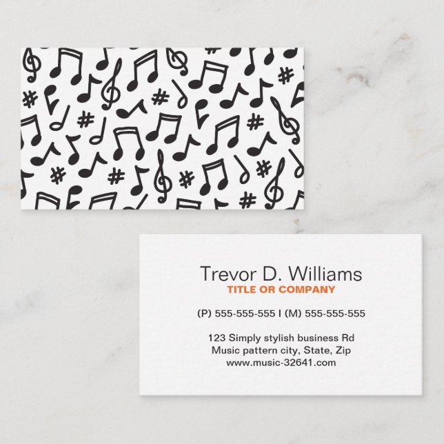 Tarjeta De Visita Música en blanco y negro (Anverso / Reverso)