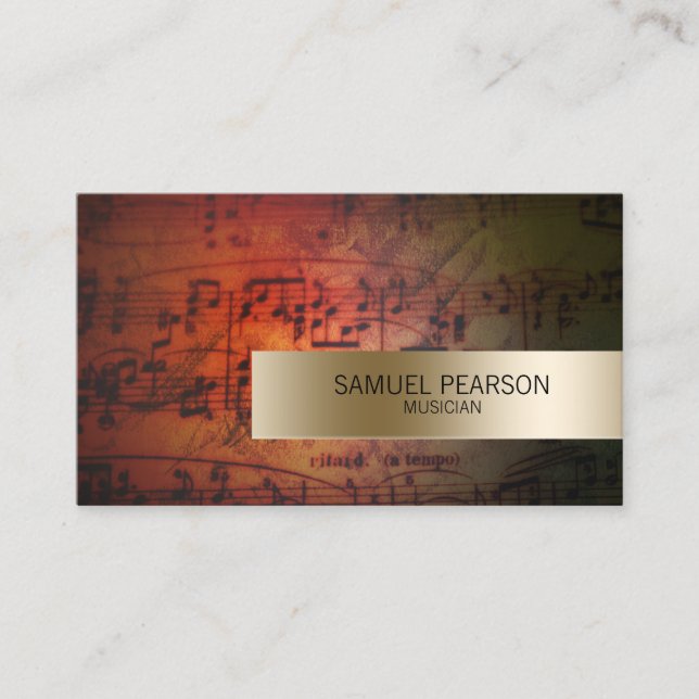 Tarjeta De Visita Música Grunge Notas Música Gold Stripe (Anverso)