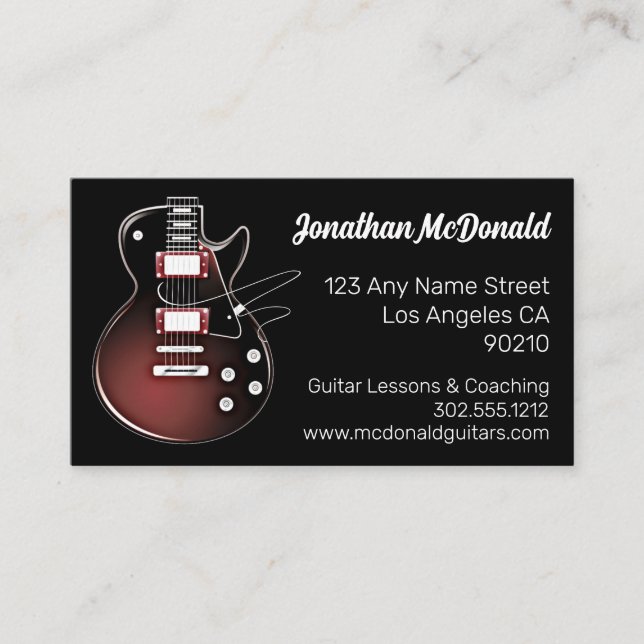 Tarjeta De Visita Música Guitarista Guitarista Teacher Música (Anverso)