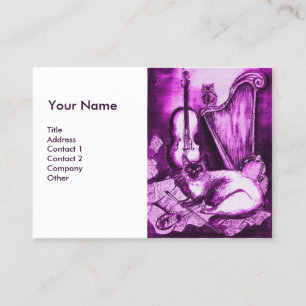 Tarjeta De Visita MÚSICA HACIENDO CAT Y OWL Blanco Púrpura