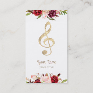 Tarjeta De Visita música imitación Relieve metalizado oro trébol cle