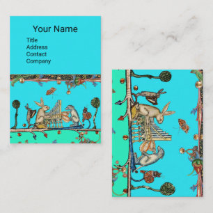 Tarjeta De Visita MÚSICA MEDIEVAL BESTIARIA, conejo, azul perro