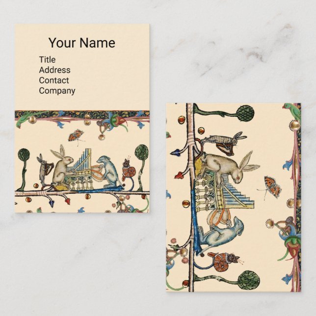 Tarjeta De Visita MÚSICA MEDIEVAL BESTIARIA, conejo, perro (Anverso / Reverso)