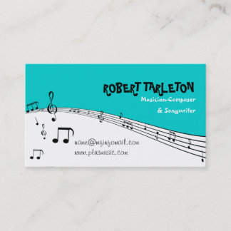 Tarjeta De Visita Música musical pentagram turquesa, blanco negro