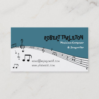 Tarjeta De Visita Música musical pentagrama verde azulado, blanco ne