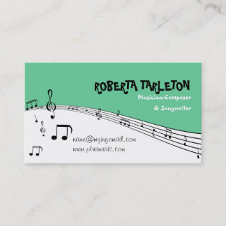 Tarjeta De Visita Música pentagrama menta verde, blanca, negra