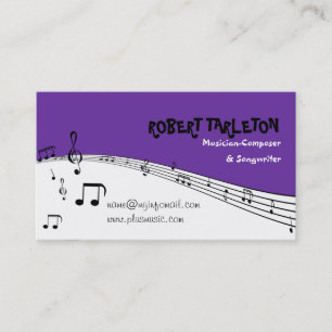 Tarjeta De Visita Música pentagrama púrpura, negro blanco