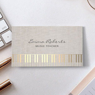 Tarjeta De Visita Música Teacher Gold Piano Música Elegante Lino