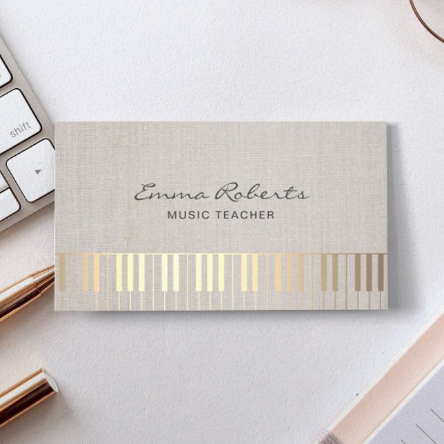 Tarjeta De Visita Música Teacher Gold Piano Música Elegante Lino (Subido por el creador)