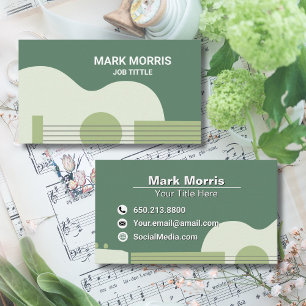 Tarjeta De Visita Música Verde Moderna y Elegante Guitarra y Ukulele