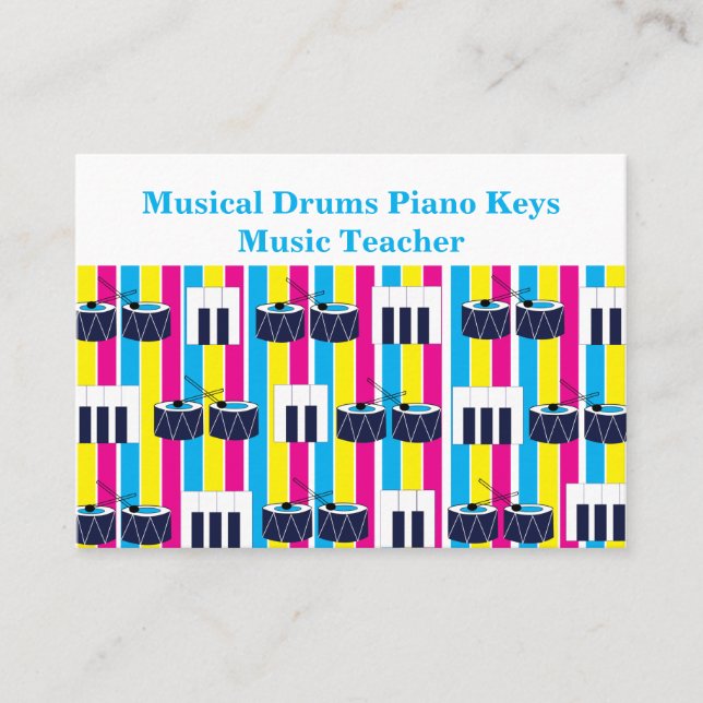 Tarjeta De Visita Musical Drums Piano Keys Music (Anverso)