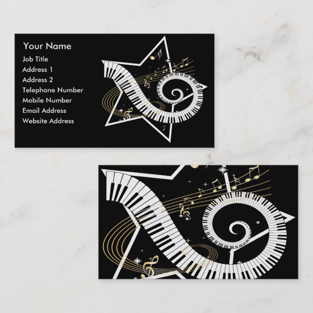 Tarjeta De Visita Musical Star golden notes Música (Anverso / Reverso)