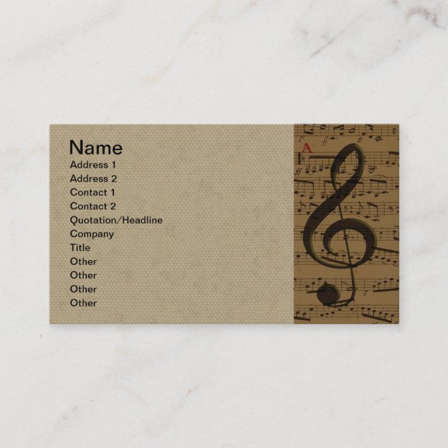 Tarjeta De Visita Musical Treble Clef Sheet Music Classic (Anverso)