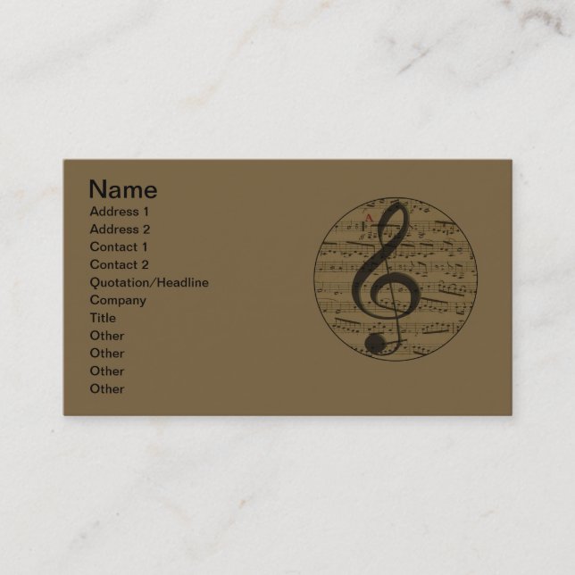 Tarjeta De Visita Musical Treble Clef Sheet Music Classic (Anverso)