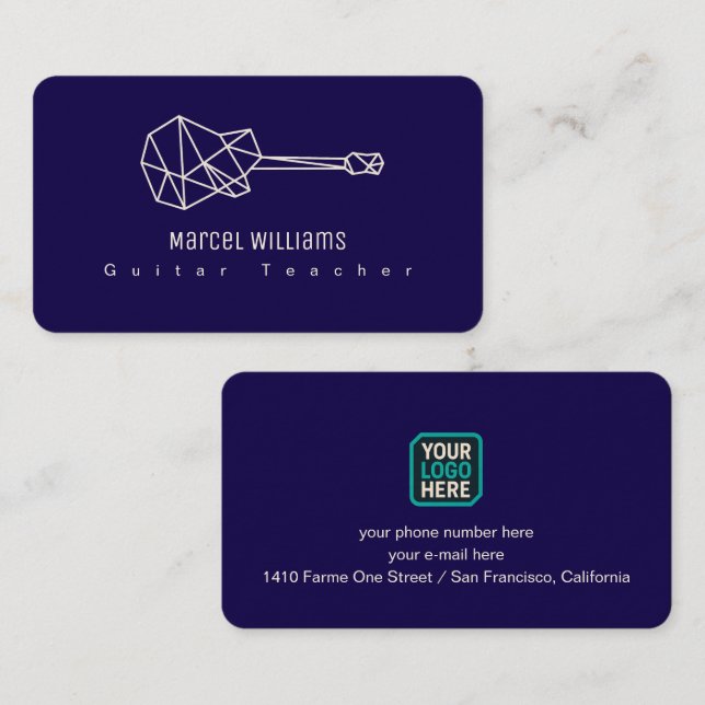 Tarjeta De Visita Musician Blue Business Card Guitar & Logo (Anverso / Reverso)