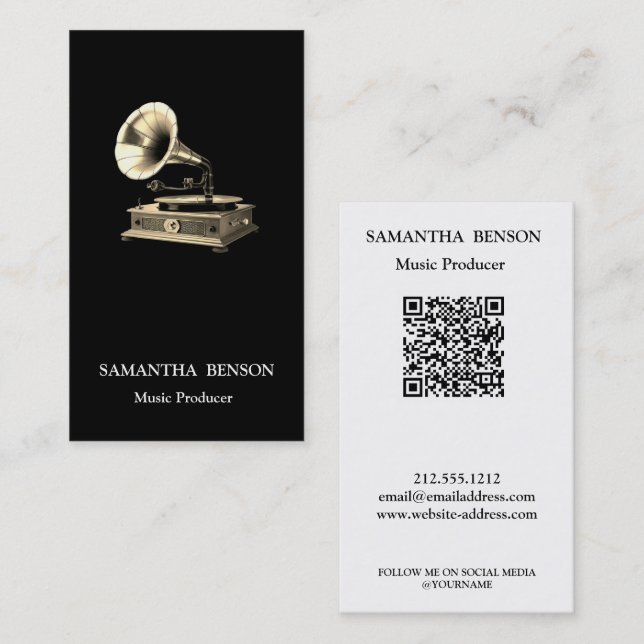 Tarjeta De Visita Musician Music Producer Gramophone QR Code (Anverso / Reverso)