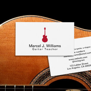 Tarjeta De Visita Músico Acústico Guitarra Roja Moderna Blanco