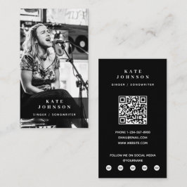 Tarjeta De Visita Músico cantante foto moderna en blanco y negro