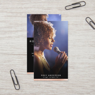 Tarjeta De Visita Músico cantante Rosa negro moderno Relieve metaliz