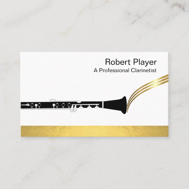 Tarjeta De Visita Músico Clarinet Player Audio Gold Sound WWaves (Anverso)
