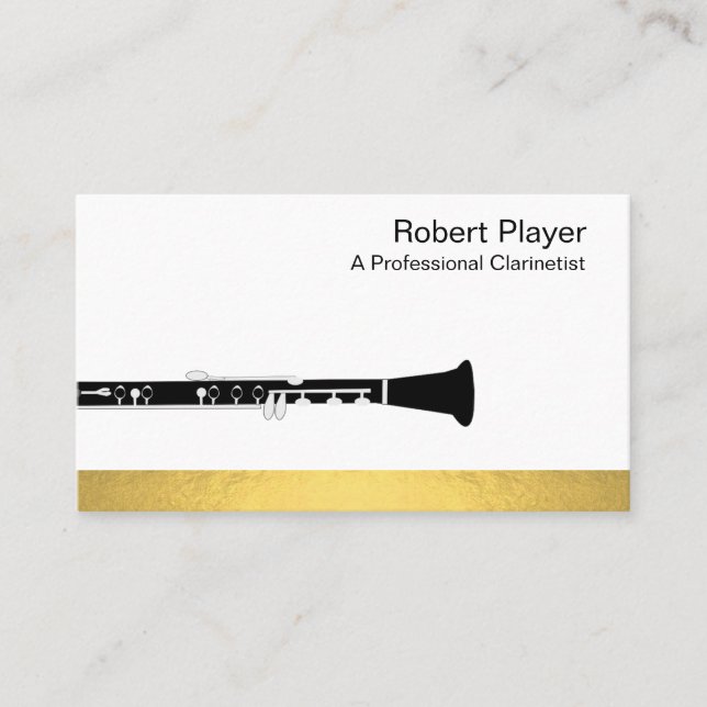 Tarjeta De Visita Músico Clarinet Player Audio Gold Sound WWaves (Anverso)