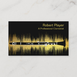 Tarjeta De Visita Músico Clarinet Player Audio Gold Sound WWaves