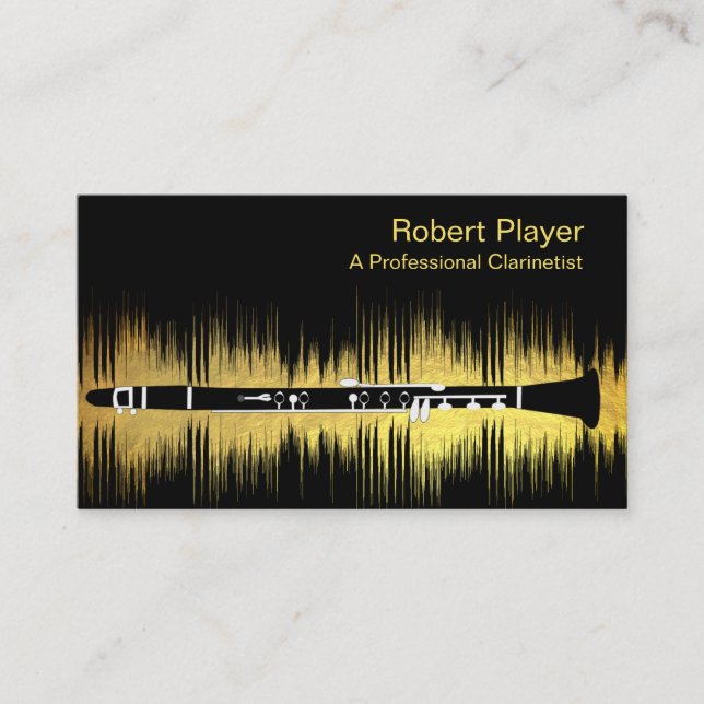 Tarjeta De Visita Músico Clarinet Player Audio Gold Sound WWaves (Anverso)
