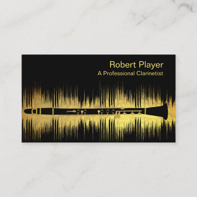 Tarjeta De Visita Músico Clarinet Player Audio Gold Sound WWaves (Anverso)