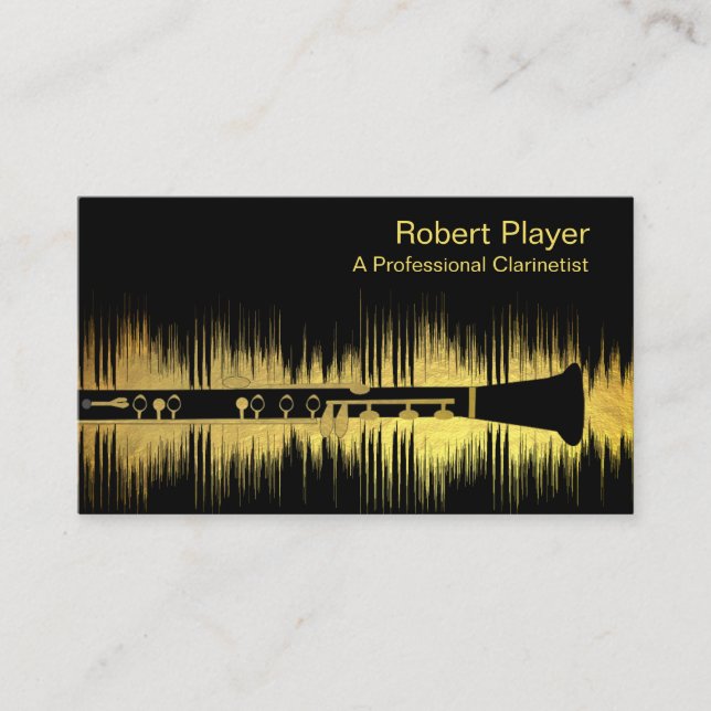 Tarjeta De Visita Músico Clarinet Player Audio Gold Sound WWaves (Anverso)