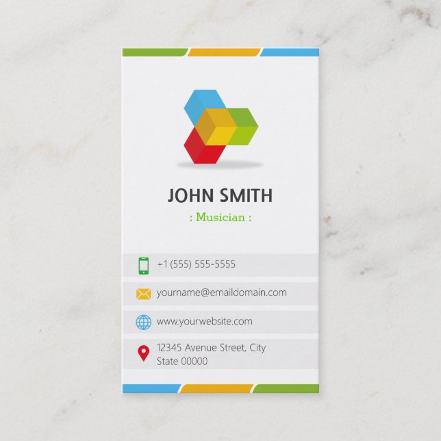 Tarjeta De Visita Músico - Colorido con el código QR (Anverso)