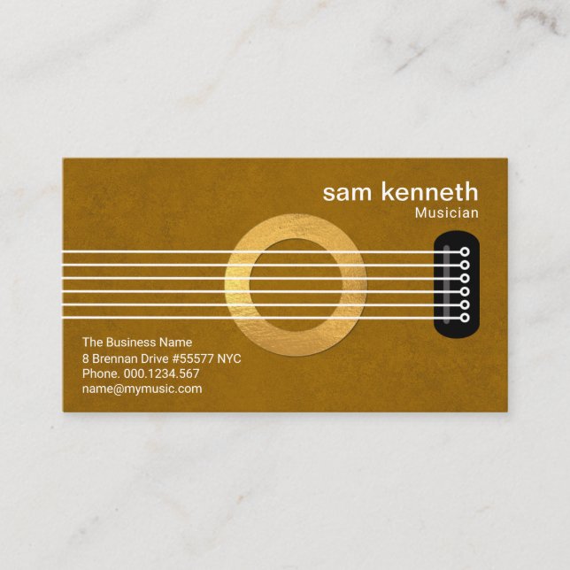 Tarjeta De Visita Músico Creative Guitar Gold Sound Hole (Anverso)