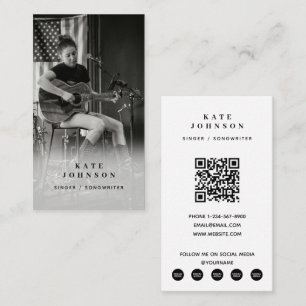 Tarjeta De Visita Músico de cantante foto Código QR blanco y negro