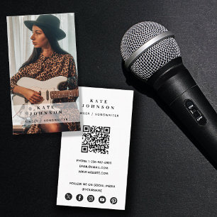 Tarjeta De Visita Músico de cantante Foto Social Media QR Code