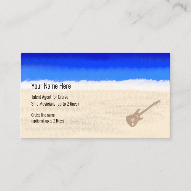 Tarjeta De Visita Músico de cruceros Bass Guitar en la playa (Anverso)