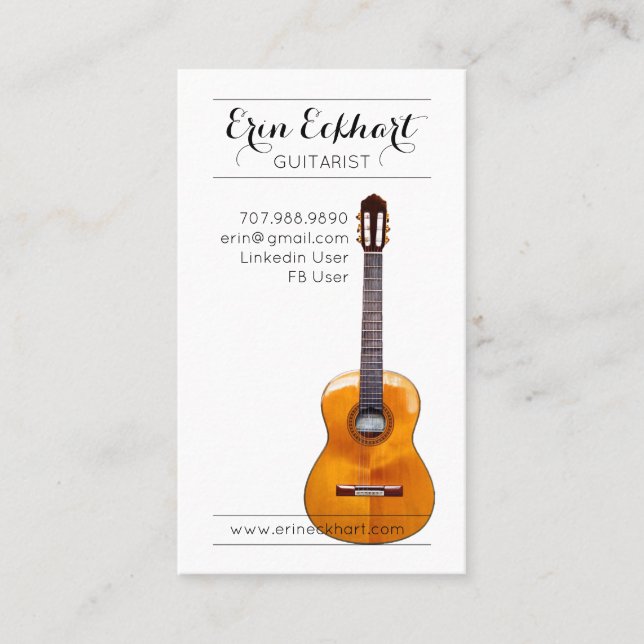 Tarjeta De Visita Músico de guitarra acústica (Anverso)