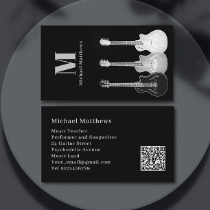 Tarjeta De Visita Músico de Guitarra Código QR Personalizado Profesi