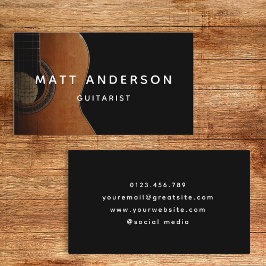 Tarjeta De Visita Músico de guitarra de estilo minimalista negro y b