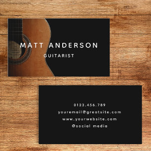 Tarjeta De Visita Músico de guitarra de estilo minimalista negro y b