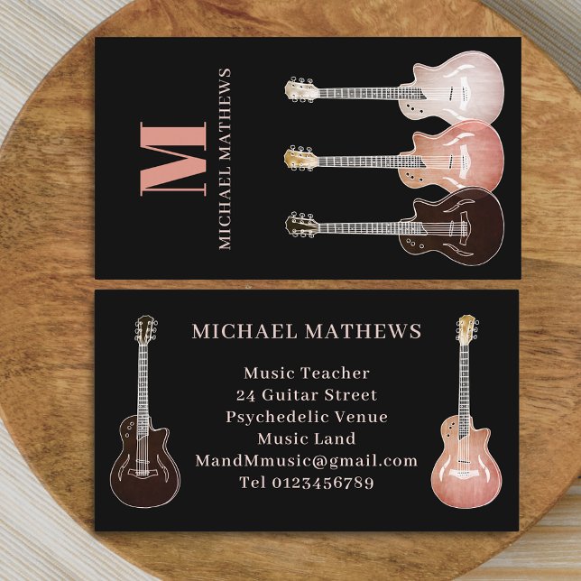 Tarjeta De Visita Músico de guitarra y profesor de música (guitar teacher professional musician business card minimalist rustic country music guitar artwork )