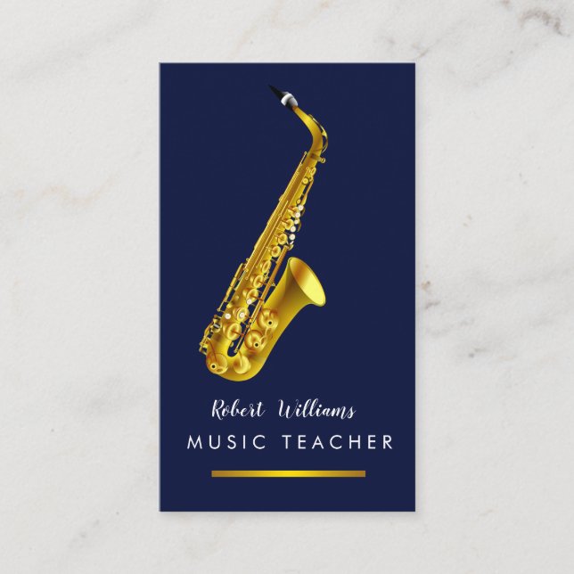 Tarjeta De Visita Músico de instrumentos saxofónicos de música Gold  (Anverso)