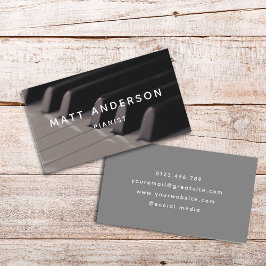 Tarjeta De Visita Músico de piano de estilo minimalista gris