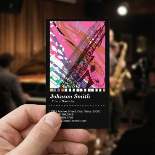 Tarjeta De Visita Músico de Saxofón - Dibujo Abstracto Genial - Códi