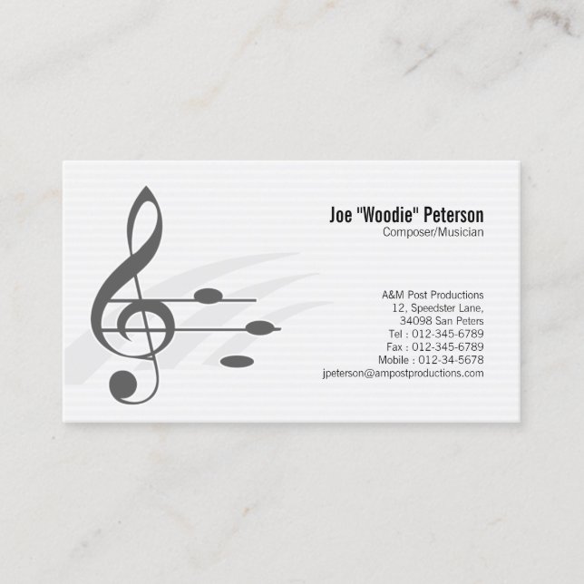 Tarjeta De Visita Músico de Treble Clef Music Notes (Anverso)