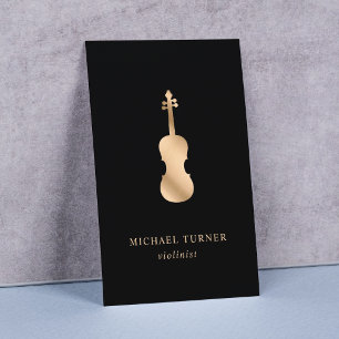 Tarjeta De Visita Músico de Violín de Oro con Estilo Minimalista 