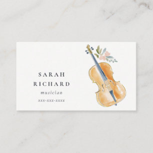 Tarjeta De Visita Músico de Watercolor Elegante Profesor de Música
