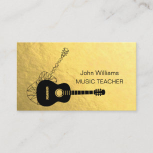 Tarjeta De Visita Músico DJ de guitarra Music Teacher Geometric Gold
