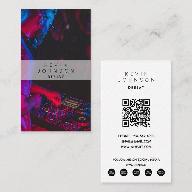 Tarjeta De Visita Músico DJ Deejay Foto Medios sociales modernos (Anverso / Reverso)